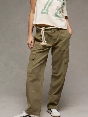 AE Low-Rise Baggy Straight Cargo Pant; NWT; Size 8 Long; Color: Nomad Olive